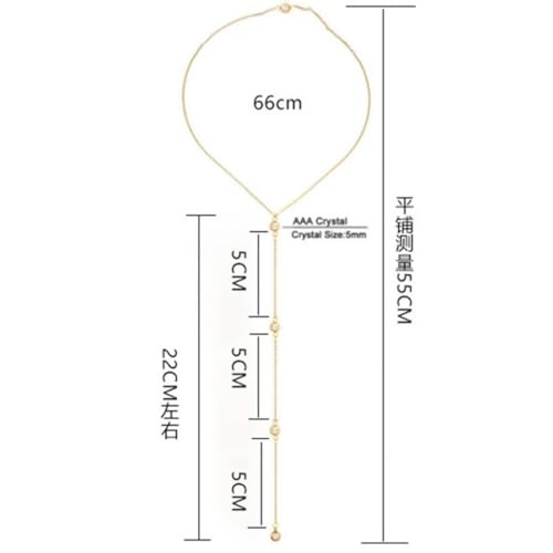 Dainty Crystal Back Chain for Women Sparkly Rhinestone Long Back Necklace for Backless Dress Summer Party Body Jewelry - color: Gold A