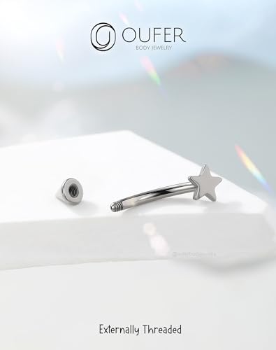 OUFER Rook Piercing Jewelry, G23 Solid Titanium Eyebrow Rings, Heart Vertical Labret Lip Jewelry, 16G Curved Barbells, Daith Rook Earrings for Women Men - color: Silver Star, size: 16G 8mm