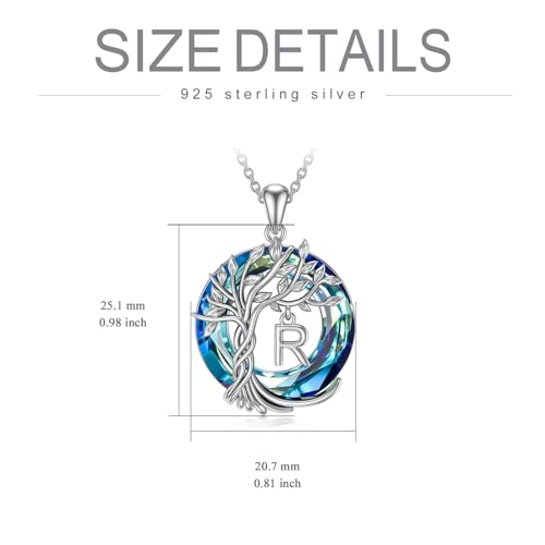 TOUPOP Gifts for Women Tree of Life Initial Necklace 925 Sterling Silver Letter Pendant with Blue Crystal Birthday Jewelry Gifts for Women Her Mom Wife Daughter - color: Tree of Life R Initial