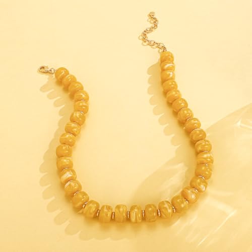 Beaded necklace for Women Boho Bead Gemstone Chunky Necklace Big Bead Necklace Fashion Trendy Summer Necklaces Jewelry Gifts - color: Yellow Beaded