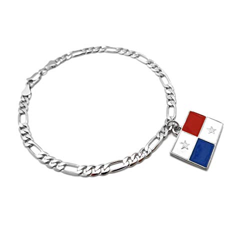 Women's Flag Pendant 5mm 10" Figaro Chain Ankle Bracelet Anklet - style: Panama/Silver-Tone