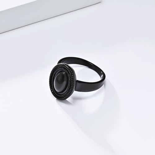 Promise Rings Bands For Her, Women Stainless Steel Polished Stainless Steel Signet Ring with 18MM Wide Oval, Black, Size 6