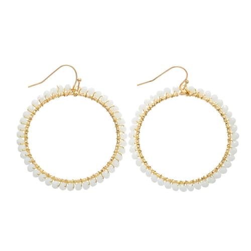 Bohemian Sparkly Crystal Beaded Dangle Earrings Teardrop Earrings for Women Fashionable & Trendy Jewelry Gift-Round Orange - color: Round White
