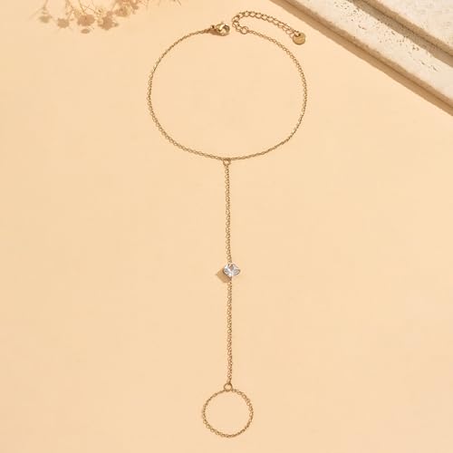 Dainty Gold Adjustable Barefoot Anklet Jewelry for Vacation Wear - color: Single CZ-GD