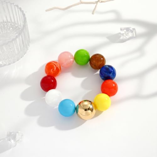 Multicolor Chunky Beaded Bracelet for Women Bold Acrylic Resin Stretch Bracelet Summer Beach Statement Bracelets Trendy Elastic Bangle Jewelry - color: Large bead bracelet-colorful