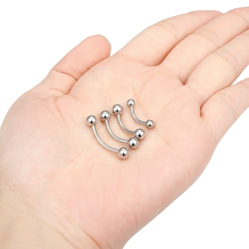Snake Eyes Piercing Jewelry Tongue Surgical Steel Frog Eyes Tongue Rings 16G 14G Eyebrow Piercing Curbed Barbell Vertical Labret Lip Jewelry Bridge Piercings for Women Men 10mm/12mm/14mm/16mm - color: 14g,silvertone