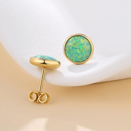 Jiamiaoi 18K White Gold Plated Opal Earrings s925 Sterling Silver Opal Stud Earrings Hypoallergenic Earring Studs For Women Men, 6mm-8mm Options - color: g-green yellow, size: 7mm