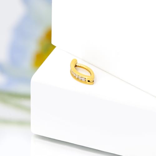 16G Labret Stud, G23 Titanium Vertical Labret Lip Piercing Jewelry, Gold Eyebrow Ring Clicker Belly Button Ring Hoop For Women Men - color: Gold, size: 10mm Clear CZ