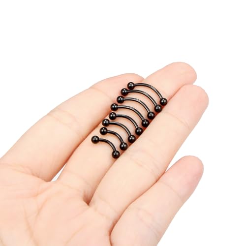 Eyebrow Piercing Jewelry Surgical Steel Vertical Labret Lip Jewelry Curved Barbell Tiny Eyebrow Ring Ear Rook Navel Small Belly Button Ring for Women Men 16g Bar Length 6mm/8mm/10mm/12mm - color: black,ball