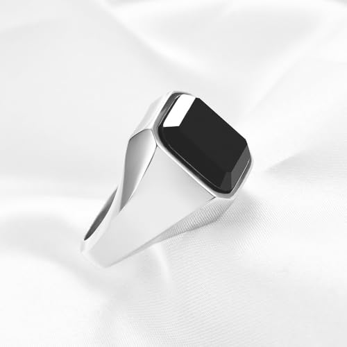 VQYSKO Plated Square Signet Ring | Stainless Steel Band for Men - color: Square Silver+Black
