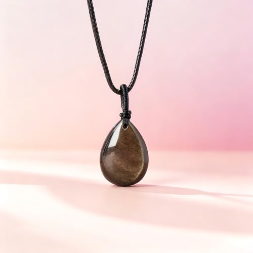 Teardrop Gemstone Necklaces for Women, Healing Crystal Pendant Necklace Birthstone Jewelry for Women - color: Gold Sheen Obsidian