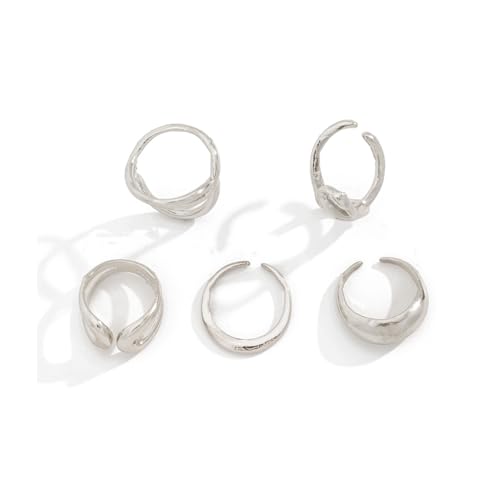 Chunky Gold Stackable Rings Set for Women Trendy Stackable Knuckle Rings Dainty Thick Dome Midi Ring Punk Jewelry Gifts - color: Silver
