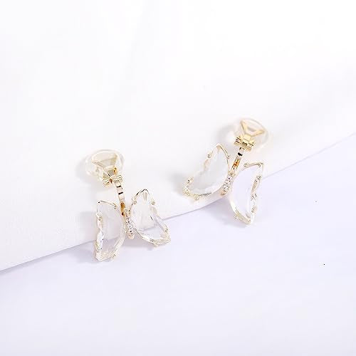 YOQUCOL Butterfly Shape Crystal Clip On Earrings Non Pierced Golden Stud for Women - color: Transparent
