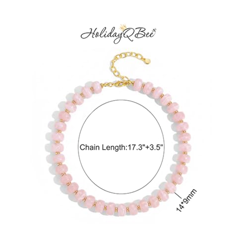 Beaded necklace for Women Boho Bead Gemstone Chunky Necklace Big Bead Necklace Fashion Trendy Summer Necklaces Jewelry Gifts - color: Pink Beaded