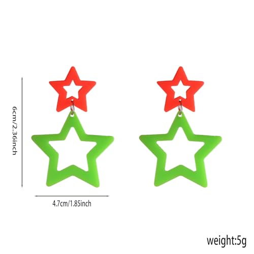 Colorful 80s 90s Neon Star Earrings for Women Retro Glow Party Costume 80s 90s Acrylic Dangle Earrings Outfit - style: Symmetrical Orange and Green