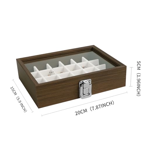 Wudygirl 24 Grid Earring Organizer Small Jewelry Box with Lid WoodBeige | Ring Box with Adjustable Dividers, Velvet Lining, Ideal for Rings, Earrings, Jewelry Display, Gift Giving - style: Wood Beige 24 Grid