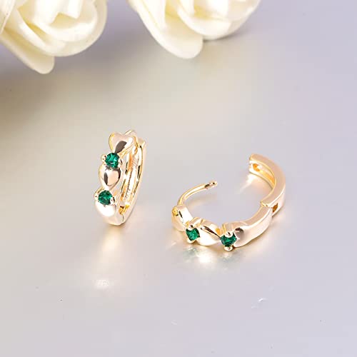 CiNily 14K White Gold Plated Small Hoop Earrings for Women Girls Heart Cubic Zirconia Hypoallergenic Earrings - color: Gold-green