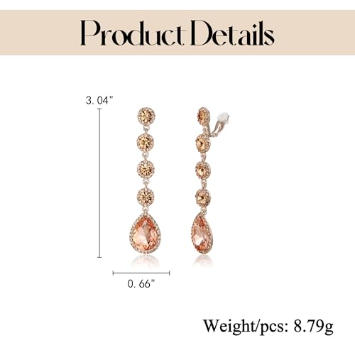 EleQueen Women's Wedding Crystal Teardrop Pear Shape 3 Inch Clip on Long Dangle Earrings for Bride Bridesmaid, Jewelry for Party Prom/Anniversary - color: Champion Silver-Tone