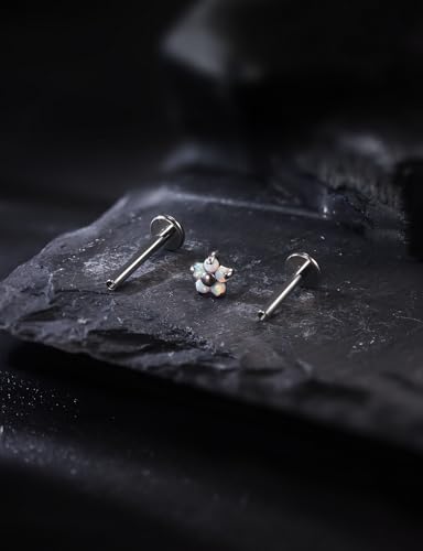 16G Astm F136 Titanium Internal Thread Flat Back Earrings Nose Studs Tragus Forward Helix Conch Cartilage Lobe Earrings Stud Medusa Labret Monroe Lip Ring Piercing Jewelry For Women Men - size: 16G--Style G-Opal