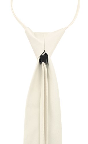 Vesuvio Napoli PreTied Men's Necktie Solid Color Mens Adjustable Zipper Neck Tie - color: Off-white