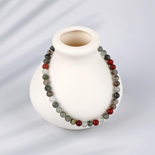 LPBeads Handmade Natural Gemstone Stretch Elastic Bracelet Healing Crystal Round Stone Beads Jewelry Gifts for Women Men - color: African Bloodstone, size: 4mm