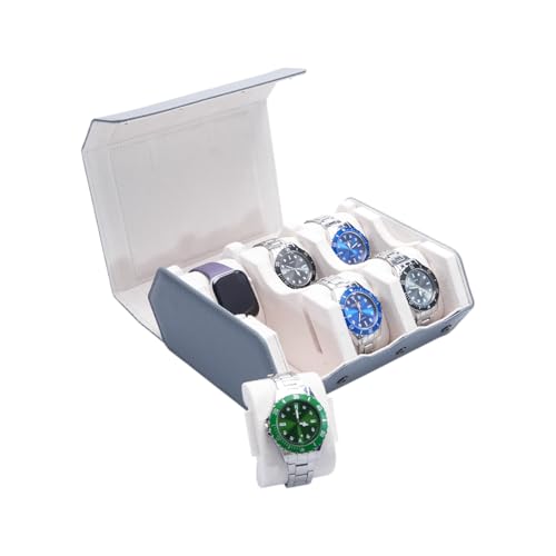 Watch Box for Men, 6-Slot PU Leather Watch Case with Removable Watch Pillows, Snap Closure Travel Watch Organizer, Luxury Storage Gift for Collectors (gray/white) | PU Leathe with velvet compartments, removable cushions for straps, snap lock for safe trav