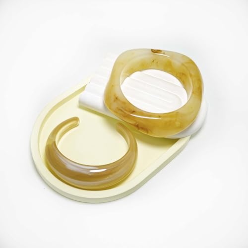 2PCS Chunky Acrylic Bracelet for Women Large Square Resin Cuff Vintage Open Bangle Bracelets Wide Geometric Jewelry - style: Beige+coffee
