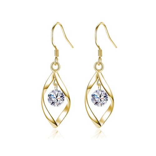 Linear Swirl Wire Earrings For Women dangling Boho Dangle Drop - color: With CZ-Gold Plated