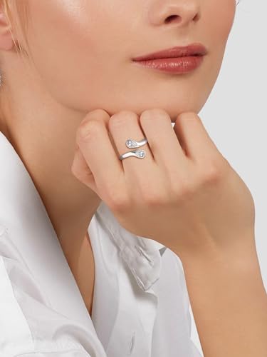 Bestyle Silver Birthstone Ring for Women, Dainty Sterling Silver Teardrop Ring Open Adjustable Band Ring, Love Statement TOI et Moi Ring Promise Ring for Her - color: 04.April ( Clear Quartz)