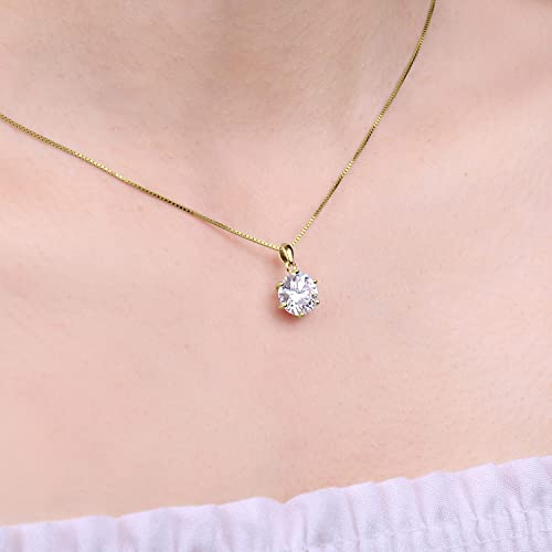 JewelryPalace Round 1ct 2ct 3ct Cubic Zirconia Solitaire Pendant Necklace for Women, 925 Sterling Silver 14k White Gold Plated Necklaces for Her, Classic Simulated Diamond Jewelry Set, 18 Inches chain - color: H-3ct-CZ-Yellow Gold Plated