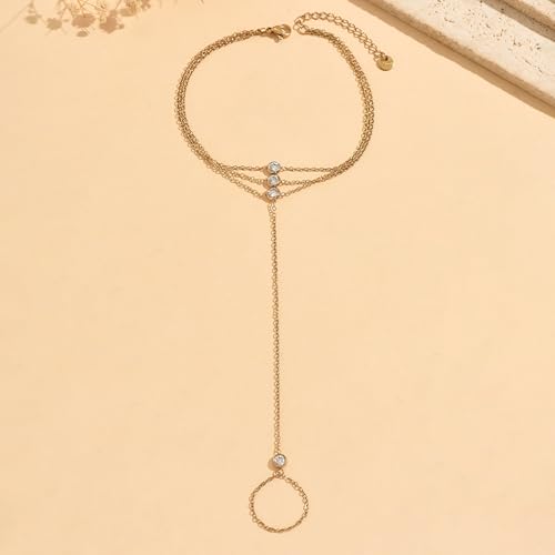 Dainty Gold Adjustable Barefoot Anklet Jewelry for Vacation Wear - color: 4 Pieces CZ-GD