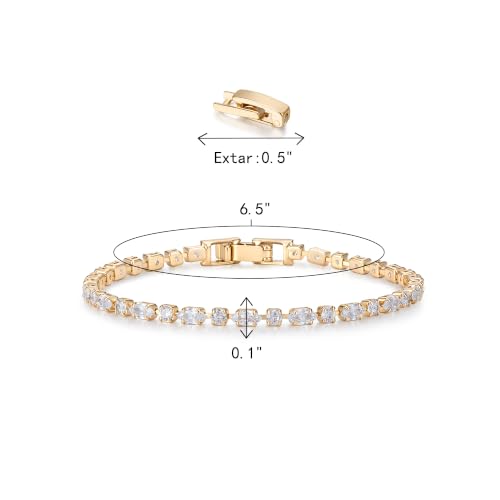 FANZE Gold Plated Cubic Zirconia Tennis Bracelets for Women Dainty Trendy Adjustable Bracelet Jewelry Gift for Ladies Wedding Mother Birthday Anniversary - style: Gold CZ bracelet