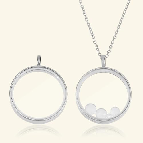Beebeecraft 1 Box 2Pcs Floating Locket Charms with Glass Round Clear Photo Frame for Memory Picture Pendant Necklace Making - color: Stainless Steel Color