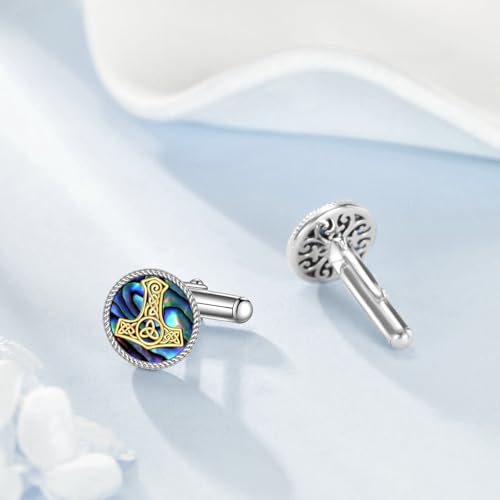 Cufflinks for Men Sterling Silver Abalone Shell Tuxedo Shirt Cuff Links Jewelry for Men Father Business Groomsmen - style: thors hammer