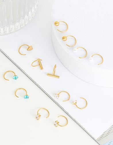 Akeoqi Stay Close Huggie Half Hoop Earrings Stainless Steel Backless Cartilage Helix Small Earring Hoops Pearl Star Heart Colourful CZ Open Huggie Piercing Sleep Friendly Poke Free Gold Silver Plated - color: Gold