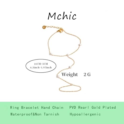 Mchic Hand Chain Tennis Bracelets for Women Trendy: Dainty Diamond Beaded Bracelet 14K Gold Plated/Silver Finger Ring Bracelet Hand Chain Jewelry Adjustable Sparkly Prom Bracelets - color: small CZ hand chain silver
