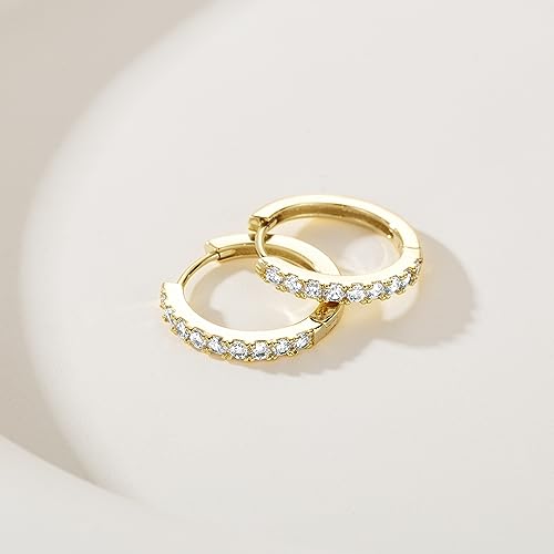 NEARLAND 14K Gold Hoop Earrings for Women 14K Gold Earrings for Women | Small Gold Hoop Earrings for Women Round Cubic Zirconia Lightweight Gold Huggie Hoop Earrings for Women 12/14/16/20/25/30mm - size: 16mm