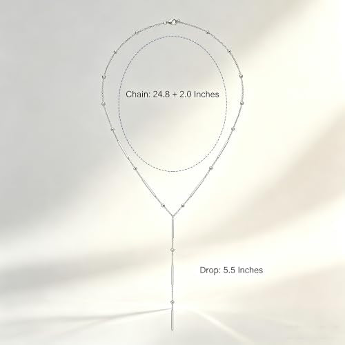 RINHOO Long Lariat Necklace for Women 18K Gold Plated Stainless Steel | Y-Drop Lariat Design, 18K Gold Hypoallergenic, Non-Tarnish V-Neck Layering, Wedding Prom Gift - color: Silver-Bar