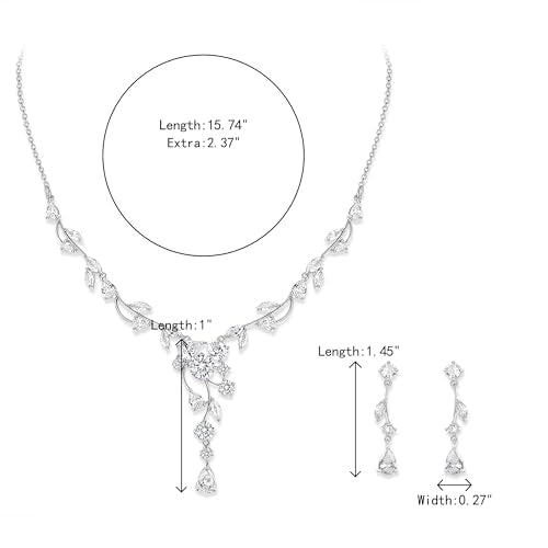 Crysdue Women's Wedding Bridal Jewelry Set for Brides Bridesmaids Cubic Zirconia Flower Leaf Vine Necklace Dangle Earrings for Prom Party - style: 36-silver