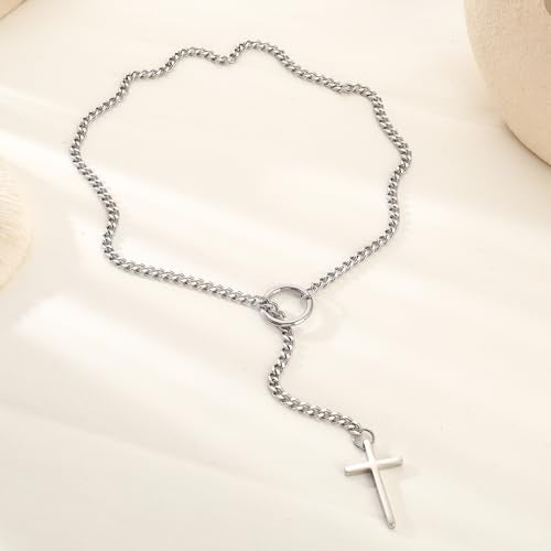 Slip Chain Choker for Women Handmade Black Stainless Steel Cuban Chain Chunky Moon Bat Raven Skull Pendant Gothic Punk Rock Collar Adjustable Lariat Y Necklace for Men - style: goth emo gothic Punk