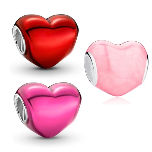 S925 Sterling Silver Enamel Colorful Heart Charm Fit Bracelets Necklaces | Black Pink Blue Green Red Enamel Heart Charms DIY Fashion Holiday Jewelry Gift Valentines Day & Anniversary for Women - color: Silver-ZH-XIN-22