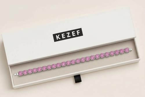 KEZEF Tennis Bracelet for Women, 7mm Round CZ, Silver Plated Brass, 6.5–8 Inch, Fold-Over Clasp - color: Pink CZ, size: 6.5 Inch