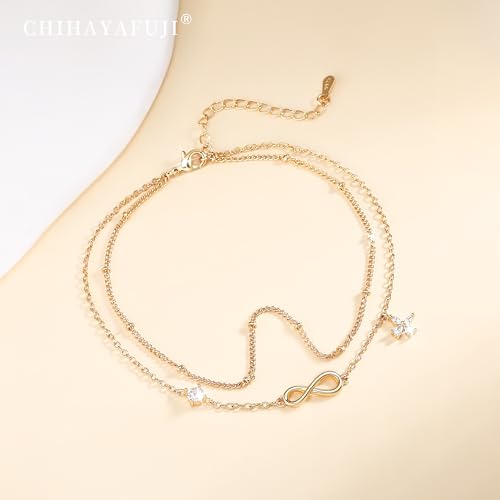 Sterling Silver Ankle Bracelets for Women Gold Waterproof Non Tarnish Beaded Chain Layered Stacking Dainty Butterfly Plus Size Large Anklet Summer Beach Vacation Jewelry Gift - color: gold1