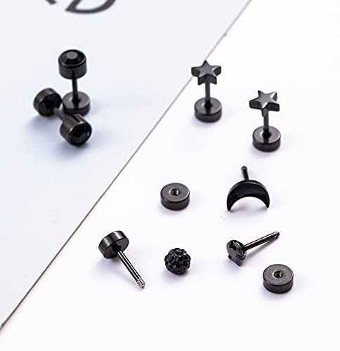18Pairs 20G 18G Stainless Steel Tiny Stud Earrings for Women Cartilage Helix Earrings Ball Star CZ Earrings - color: Black, size: 18G