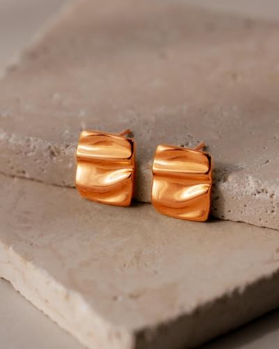 Gold Chunky Earrings for Women Trendy, 14K Gold Plated Dainty Kont Earrings Statement Minimalist Hypoallergenic Stud Earrings - color: Aimran & Rose Gold