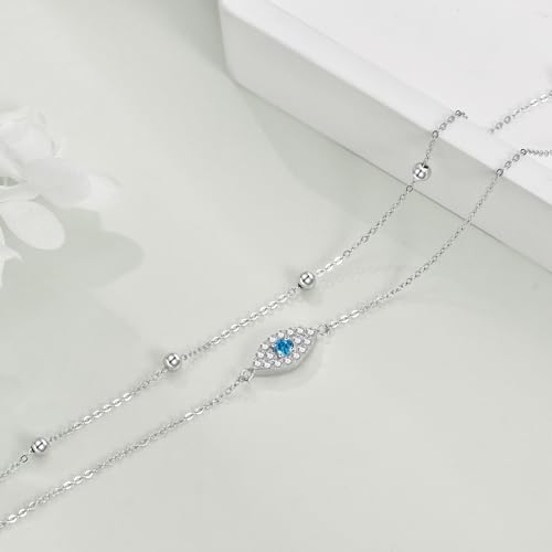 925 Sterling Silver Cat Butterfly Anklets Double Layered Chain for Birthday Women Ankle Bracelet Summer Beach Dainty Jewelry - style: E-Evil Eye Anklet A