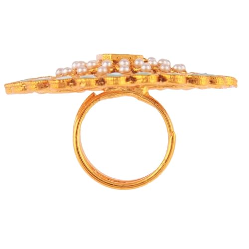 Efulgenz Indian Jewelry Ring Round Faux Pearl Crystal Adjustable Big Finger - color: Mint