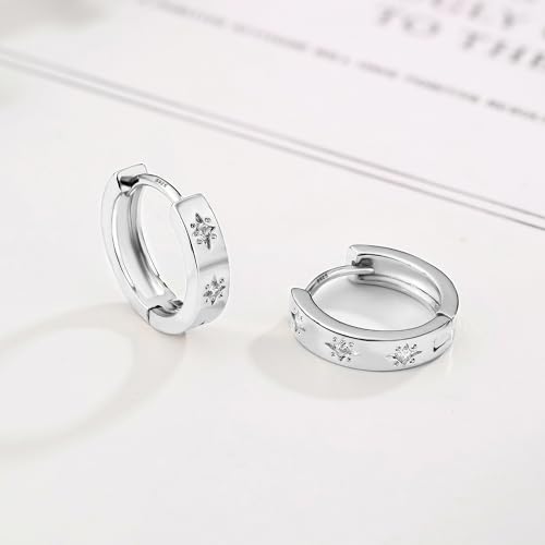 DAILY VIBES Dainty Small Star Huggie Hoop Earrings for Women Trendy | 925 Sterling Silver Post, 14K Gold or Silver Plated, Mini Cubic Zirconia, Cartilage Hoop Earrings - color: Silver Mini Star