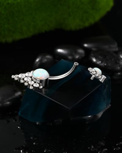 G23 Solid Titanium Belly Button Rings for Women Bezel Cluster 14G Implat-Grade Hypoallergenic Navel Rings Cute 14g Belly Rings - color: D-White Opal-Small Syle