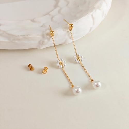 IMBOS Pearl Earrings 14k Gold Plated Daisy Flower Stud Earrings for Women Ball Stud Flat Back Earring Hypoallergenic Statement Earring Trendy Jewelry Gift for Women - color: Gold-Dangle Pearl Flower